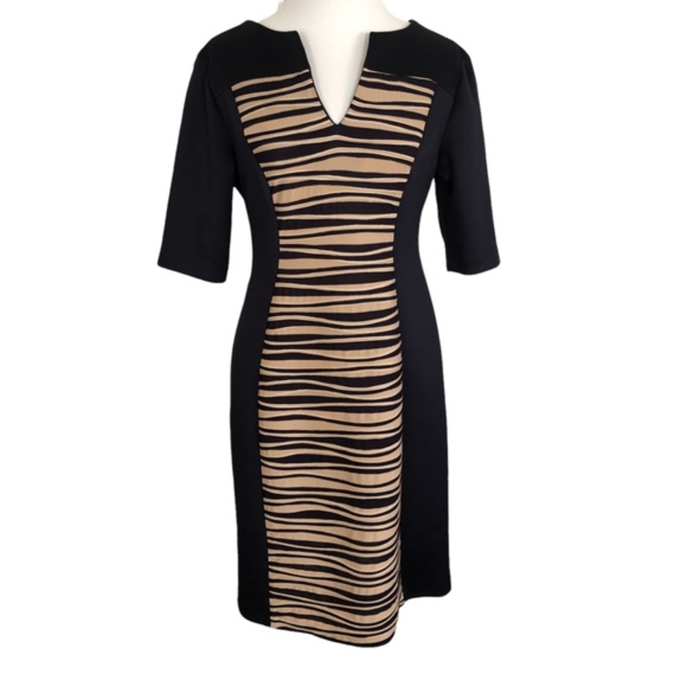CONNECTED APPAREL NAVY AND TAN SHEATH DRESS SIZE 8